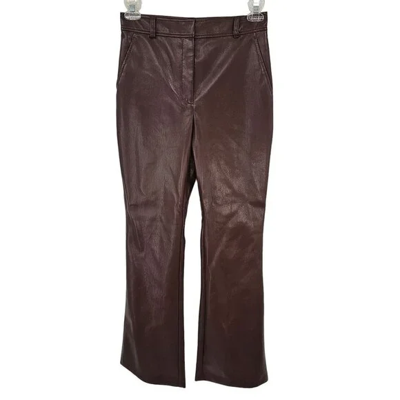 Aritiza Babaton Brown Leather Pants High Waisted Bootcut Vegan Coffee Bean 8 - Picture 8 of 9